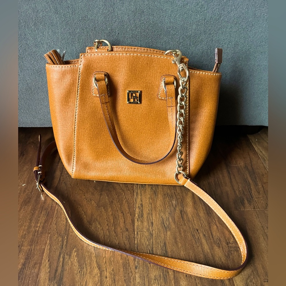 Dooney & Bourke Saffiano Leather Camel Brown Crossbody Tote Purse Handbag